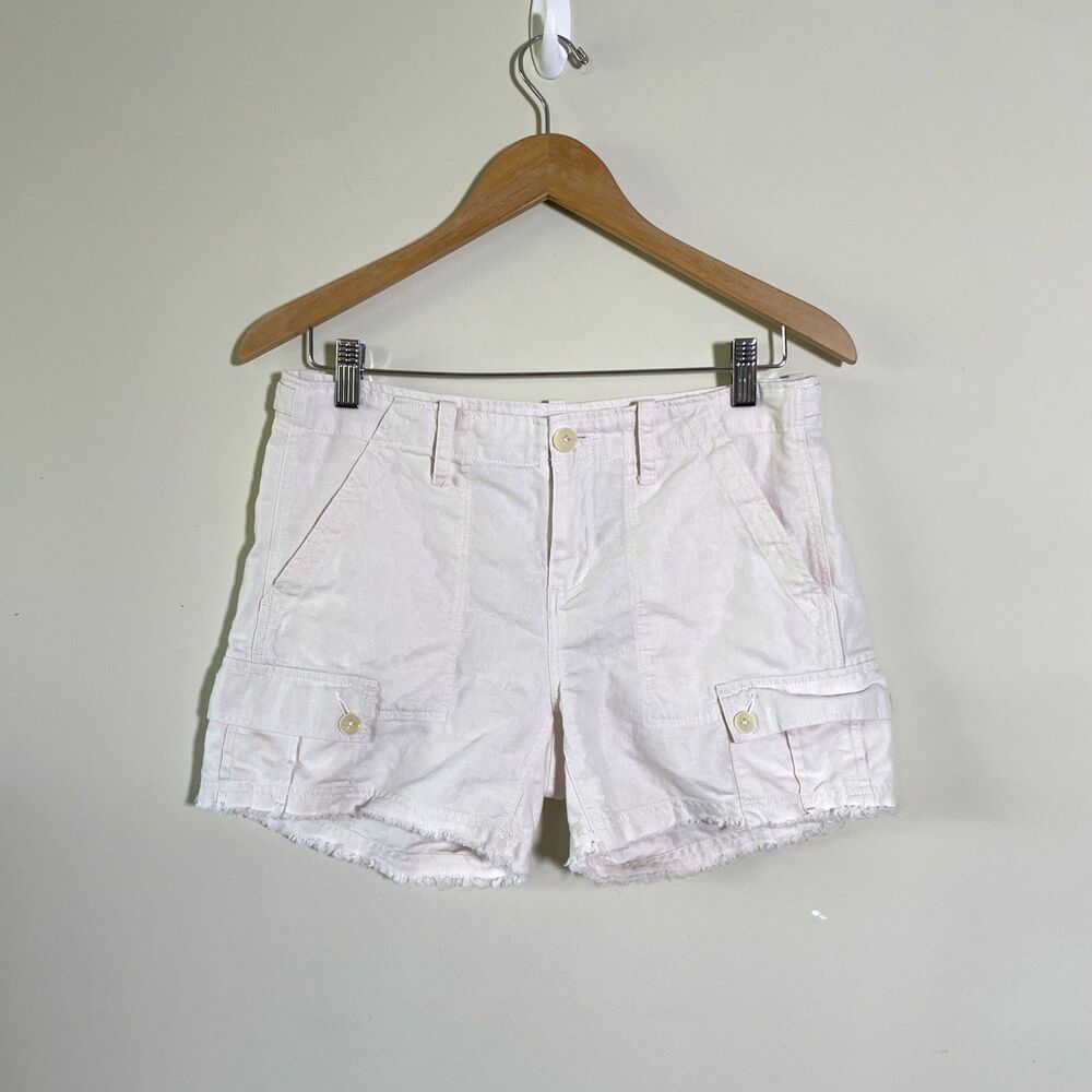 G1 Goods Women's Linen Cotton Drill Shorts Sz 4 Pale Pink Distressed Hem Utility